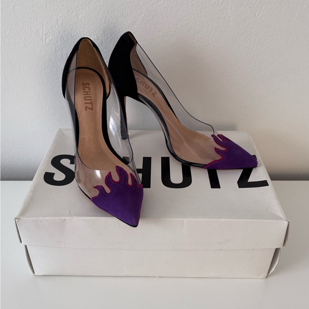 Schutz Transparent Purple Flame Heels | Size 5 | New